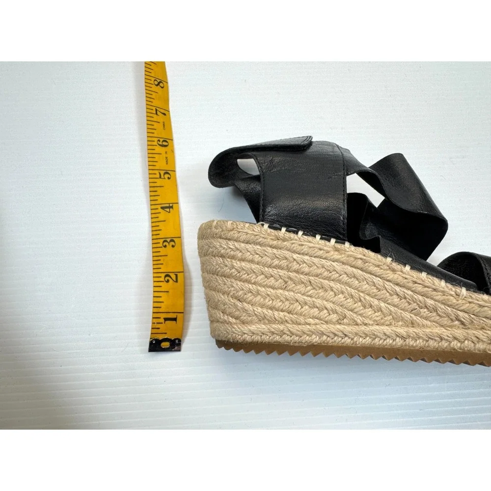Eileen Fisher Willow Tumbled Leather Wedge Espadrille Women 8 EUC $198‎ Open toe